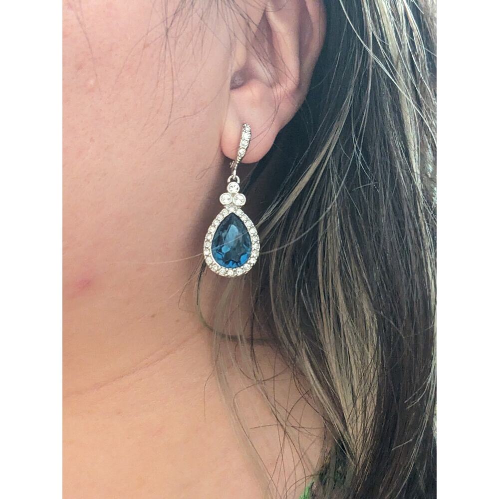 Givenchy Silver Tone Pave Crystal Drop Earring with Blue Glass Stone - Picture 10 of 10